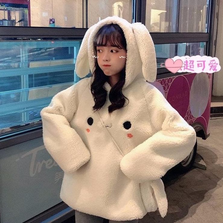 Fluffy Sweater With Bunny Ears And Bag - Asian Fashion Lianox