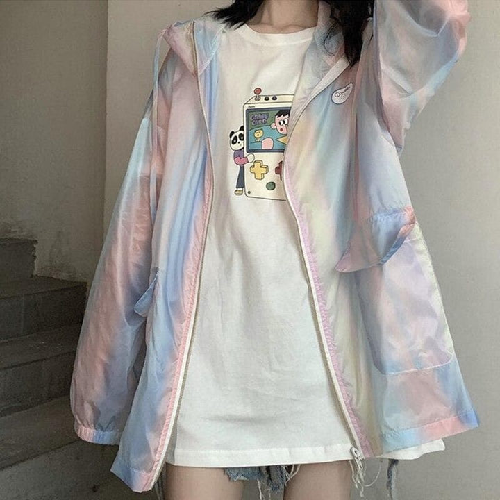 Pastel See-Through Jacket With Rainbow Gradient - Asian Fashion Lianox