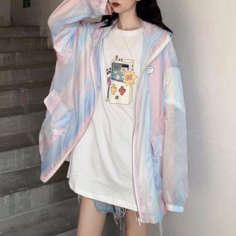 Pastel See-Through Jacket With Rainbow Gradient - Asian Fashion Lianox