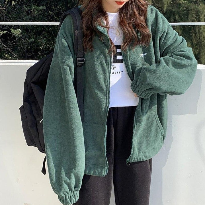 Oversized Fleece Zip Jacket With High Collar