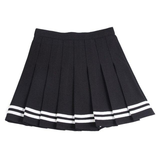 Pleated Mini Skirt With Stripes - Asian Fashion Lianox