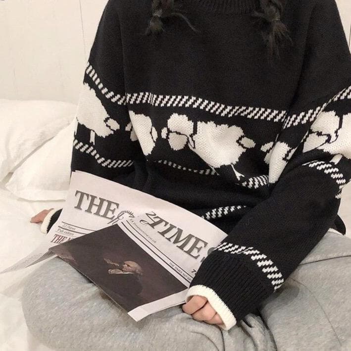 Knit Sweater With Sheep Pattern - Asian Fashion Lianox