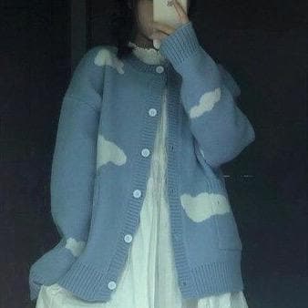 Knit Cardigan With Cloud Pattern - Asian Fashion Lianox