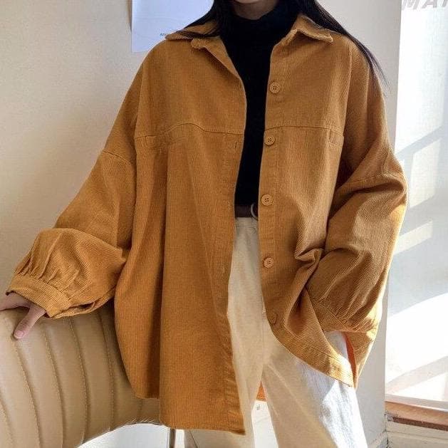 Corduroy Jacket/Shirt With Oversized Fit - Asian Fashion Lianox