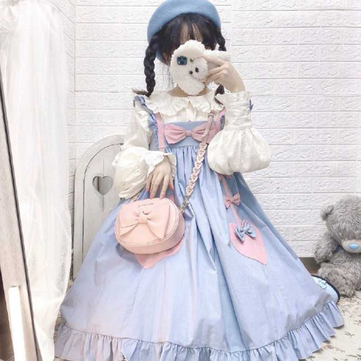 Pastel Lolita-Style Dress With Ribbons - Asian Fashion Lianox