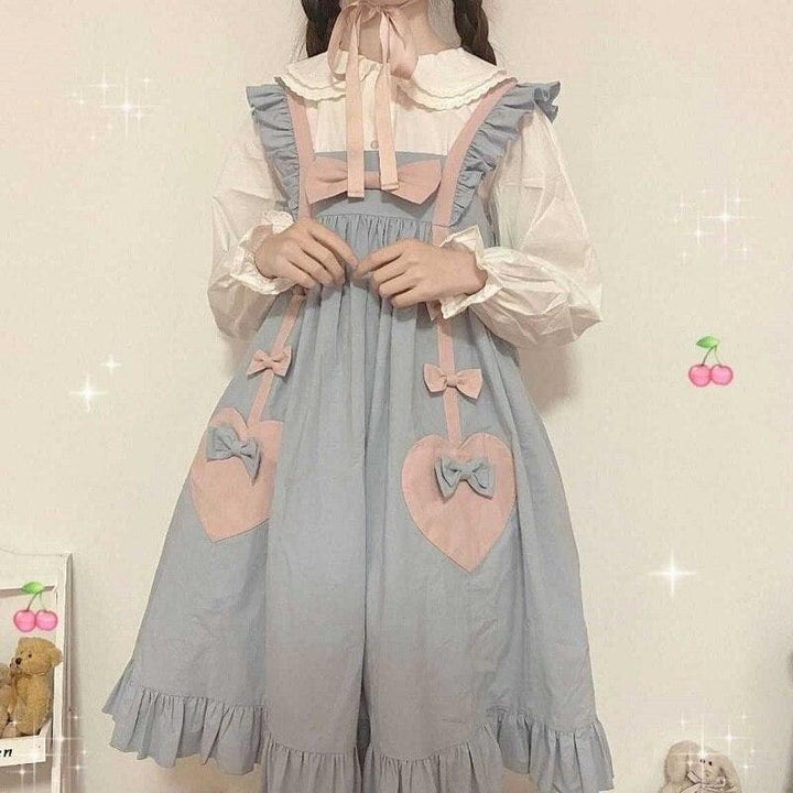 Pastel Lolita-Style Dress With Ribbons - Asian Fashion Lianox