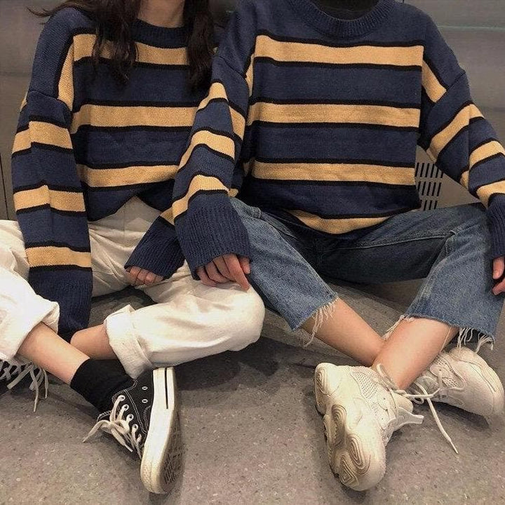 Longsleeved Sweater With Stripes - Asian Fashion Lianox