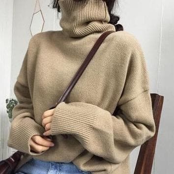 Longsleeved Sweater With Turtleneck - Asian Fashion Lianox