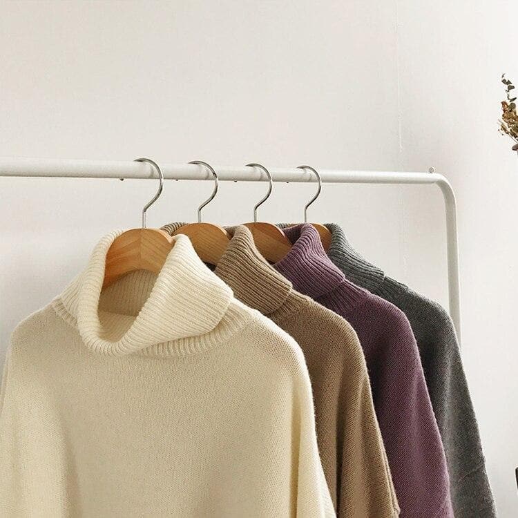 Longsleeved Sweater With Turtleneck - Asian Fashion Lianox