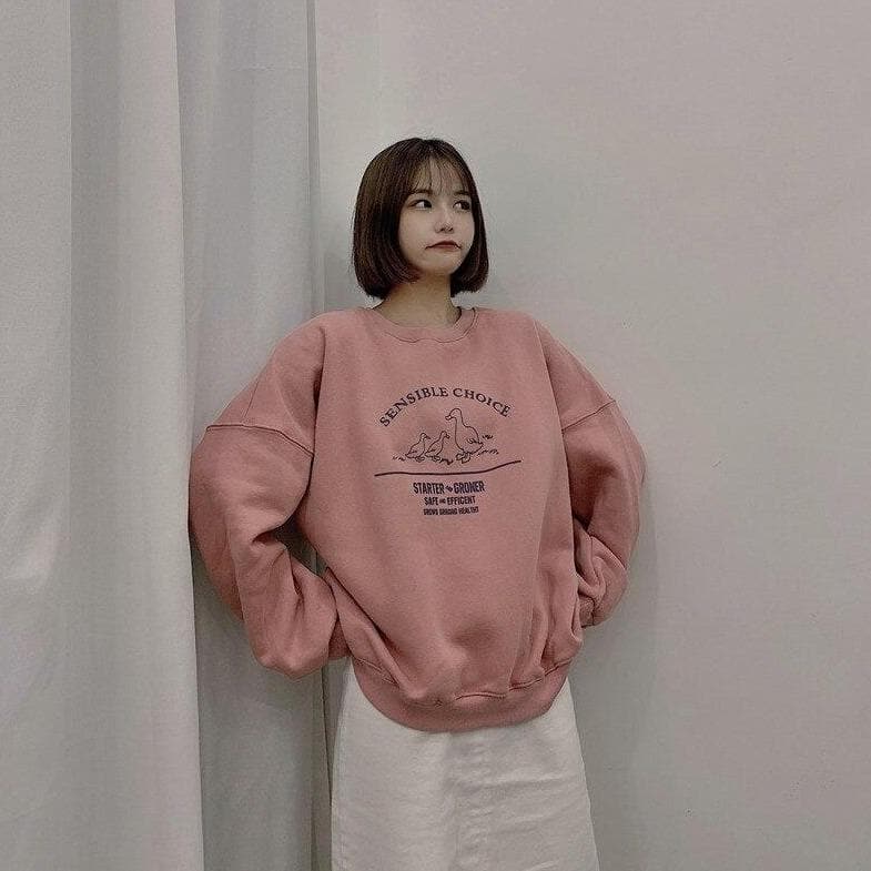 "Sensible Choice" Sweater With Duck Print - Asian Fashion Lianox