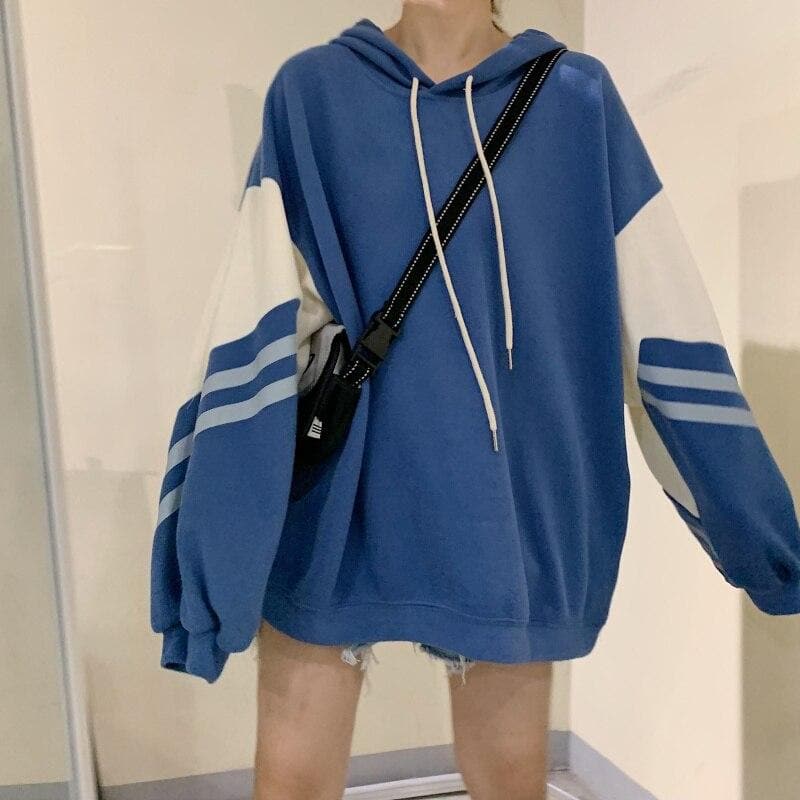 Sporty Hoodie With Striped Details - Asian Fashion Lianox