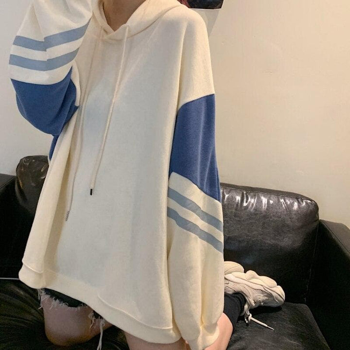 Sporty Hoodie With Striped Details - Asian Fashion Lianox