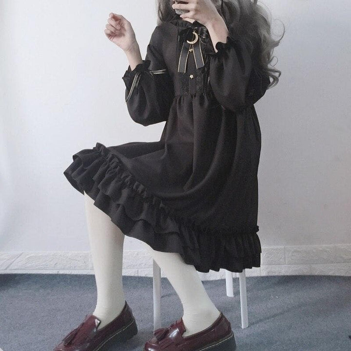 Lolita Dress With Ruffles And Ribbon - Asian Fashion Lianox