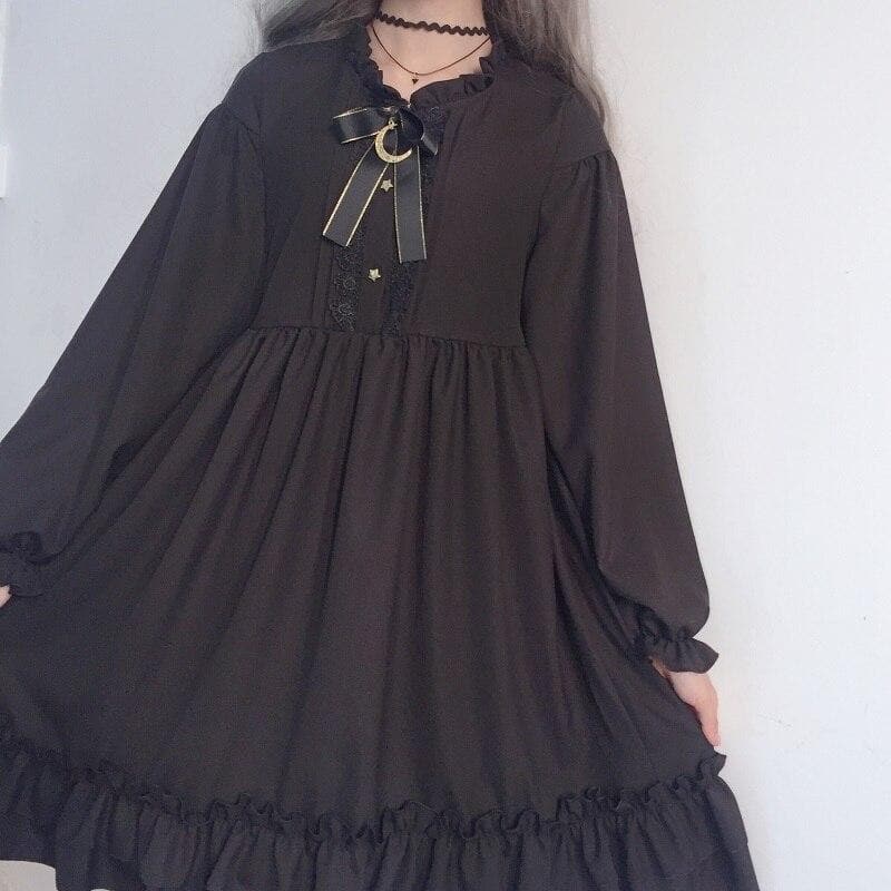 Lolita Dress With Ruffles And Ribbon - Asian Fashion Lianox