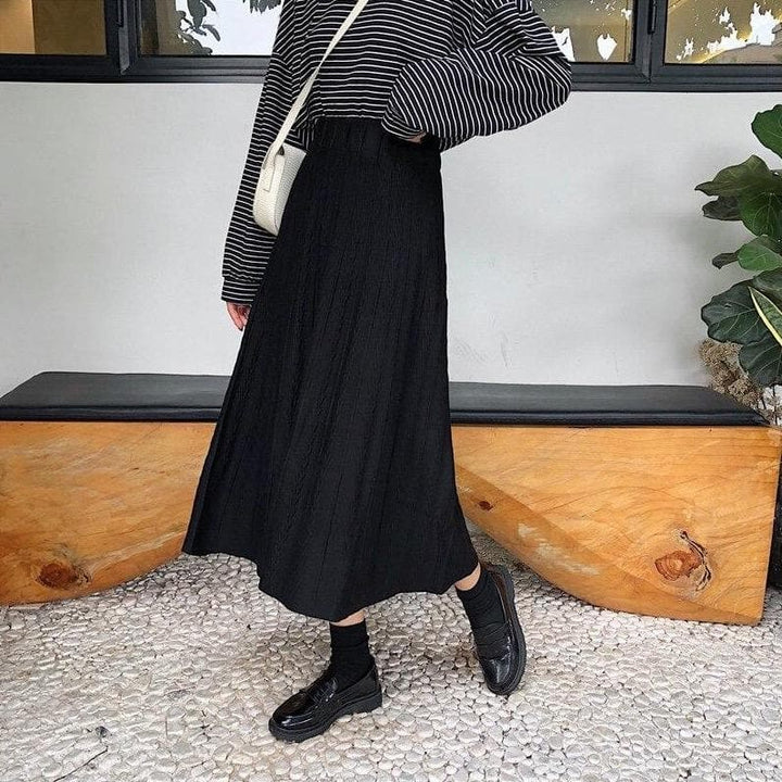 Knit Midi Skirt With High Waist - Asian Fashion Lianox