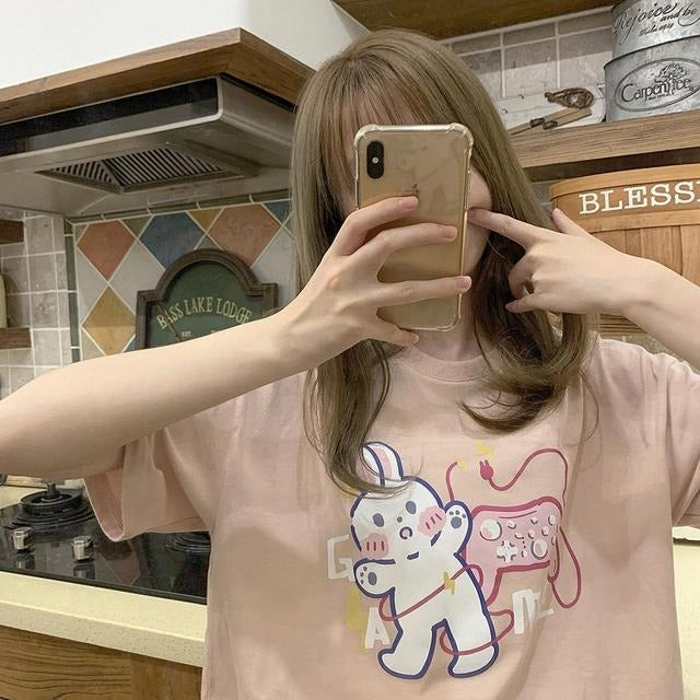 "GAME" T-Shirt With Bunny Print
