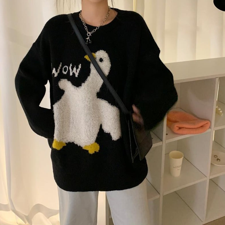 "WOW" Sweater With Goose Print