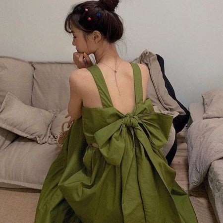 Backless Midi Dress With Bow