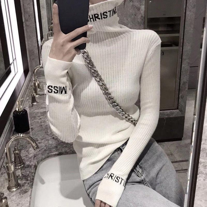 "MISSCHRISTINE" Turtleneck Sweater With Lettering