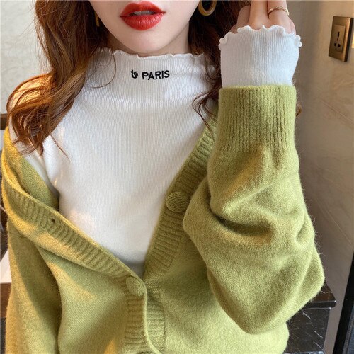 Sweater With Frilled Turtleneck and Sleeves