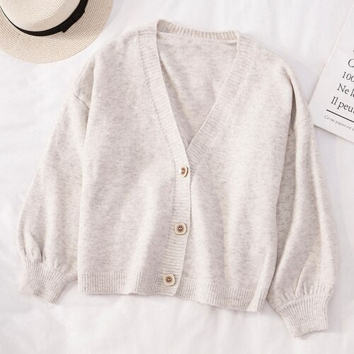V-Neck Cardigan With Cuffed Sleeves