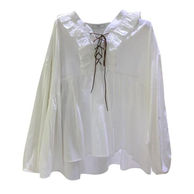 Blouse With Ruffled Collar And Lantern Sleeves