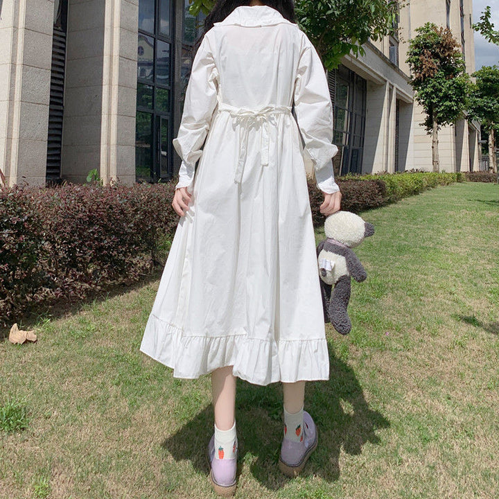 Button-Down Dress With Ruffled Hem And Peter Pan Collar
