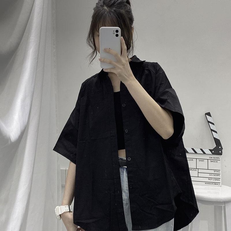 Oversized Button-Down Shirt With Wide Half Sleeves