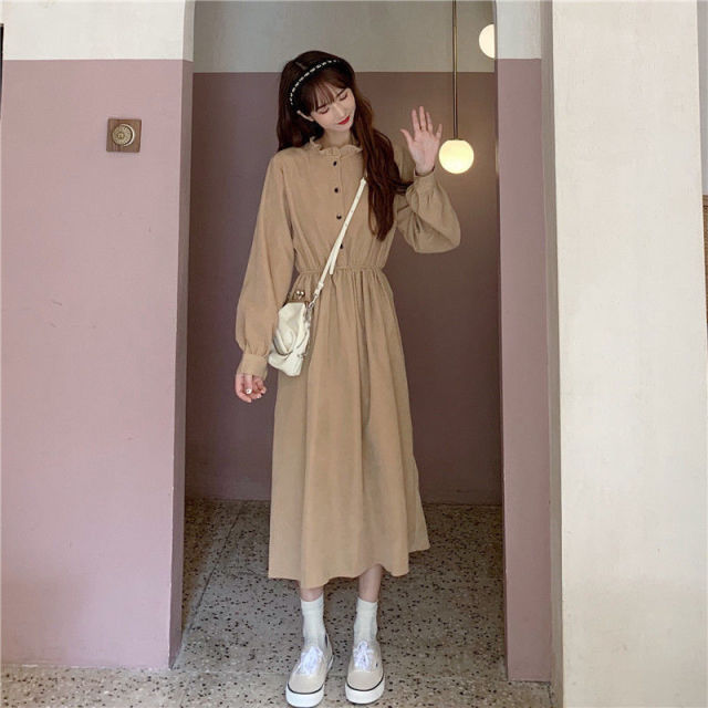 Button-Down Dress With Long Sleeves And A-Line Cut