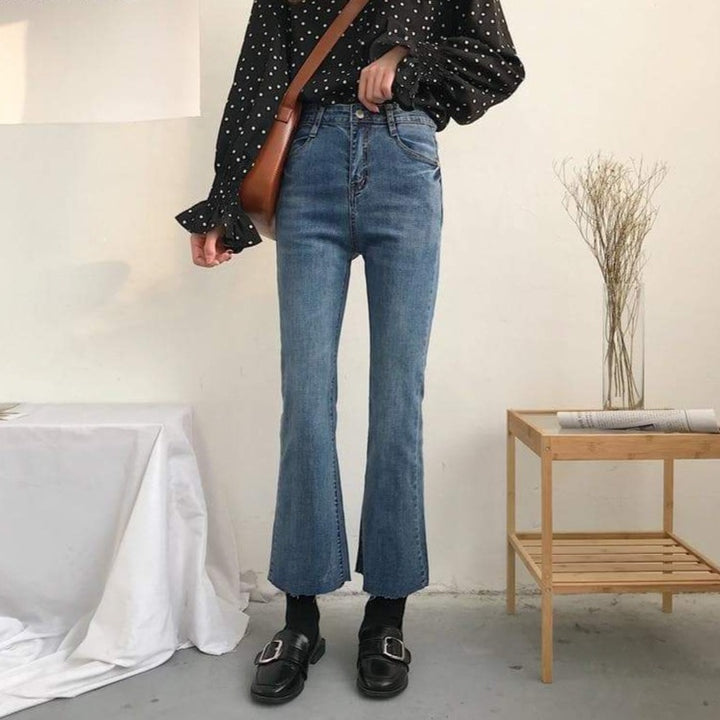 Ankle-Length Pants With Flared Leg And High Waist