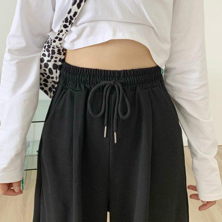 Sweatpants With Elastic Waist - Asian Fashion Lianox