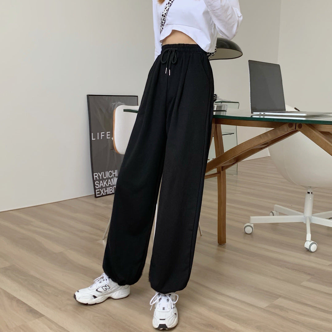 Sweatpants With Elastic Waist - Asian Fashion Lianox