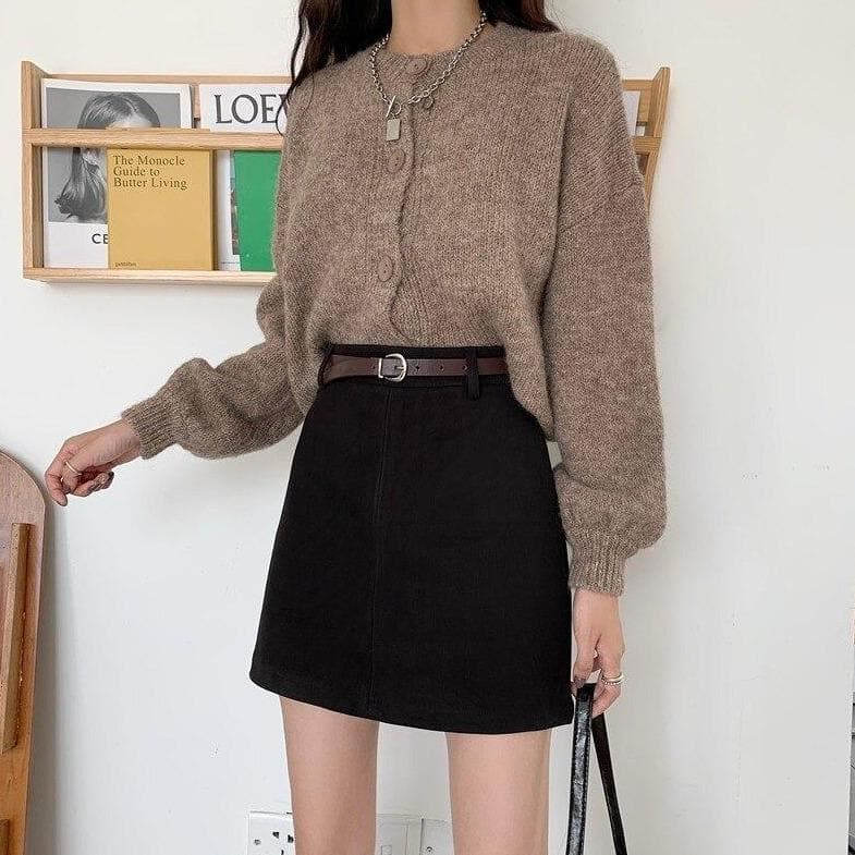 High-Waist Denim Skirt - Asian Fashion Lianox
