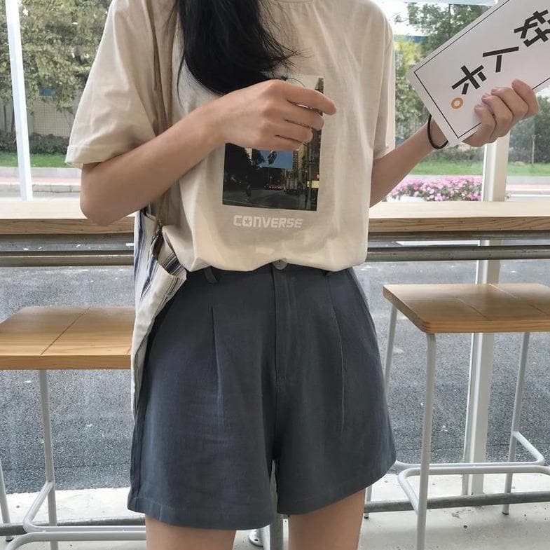 High-Waist Shorts With Loose Fit - Asian Fashion Lianox