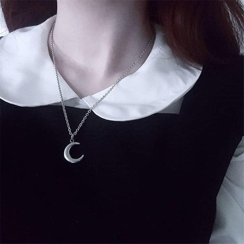 Crescent Moon Silver Necklace -  Asian Fashion! - Shop Korean & Japanese Fashion on Lianox.