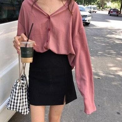 Casual Buttoned Shirt With Loose Fit - Asian Fashion Lianox