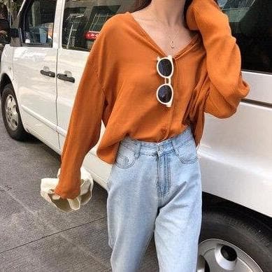 Casual Buttoned Shirt With Loose Fit - Asian Fashion Lianox