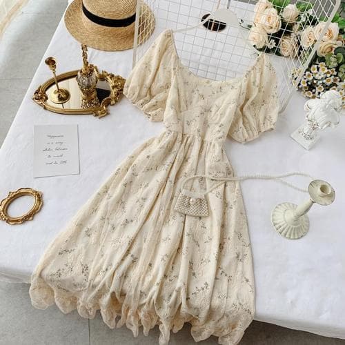 Dress With Floral Lace Layer - Asian Fashion Lianox