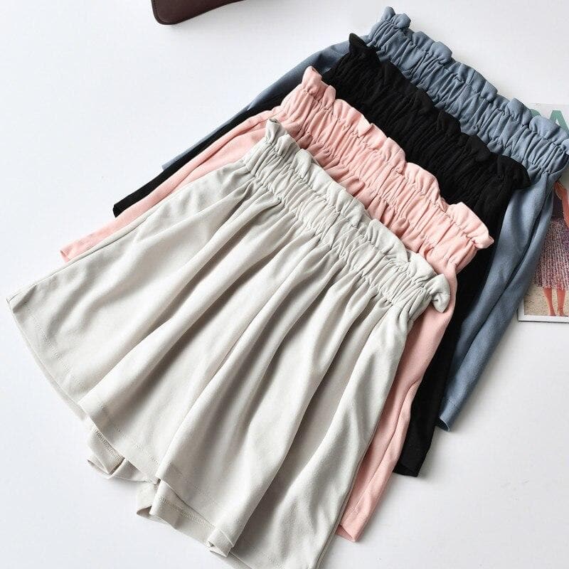Paperbag Shorts With Elastic Waist - Asian Fashion Lianox