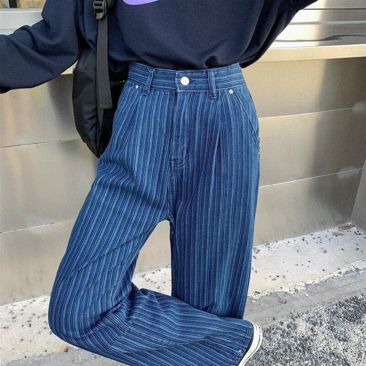 Straight High Waist Jeans With Pinstripes