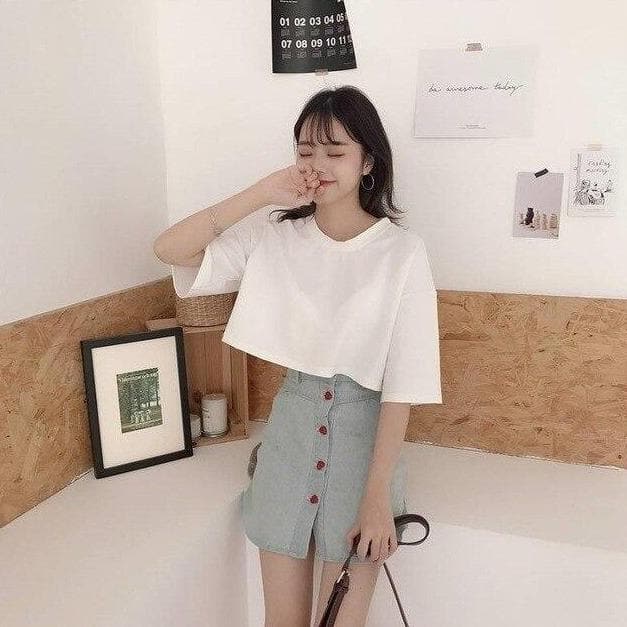 Cropped Tee With Back Cut-Out - Asian Fashion Lianox