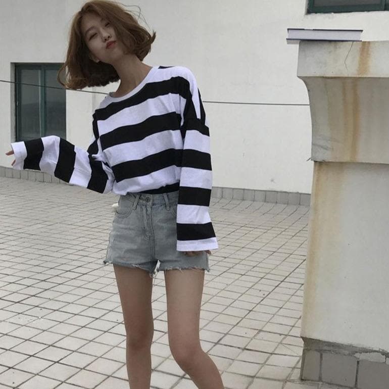 Longsleeve Shirt With Stripes - Asian Fashion Lianox