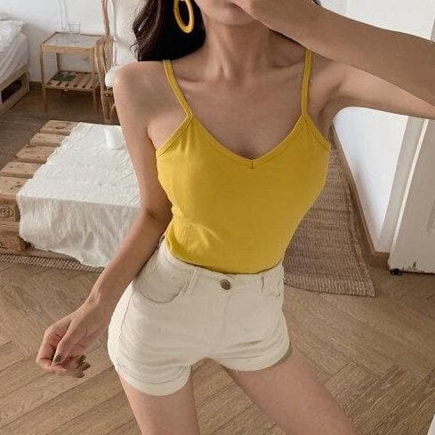 Slim-Fit Tank Top With Criss-Cross On Back - Asian Fashion Lianox