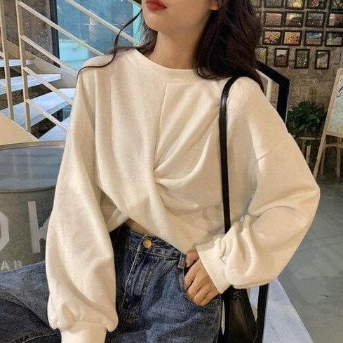 Cropped Longsleeve Shirt With Twist - Asian Fashion Lianox
