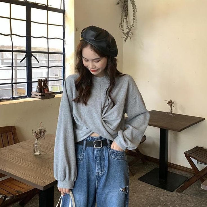 Cropped Longsleeve Shirt With Twist - Asian Fashion Lianox