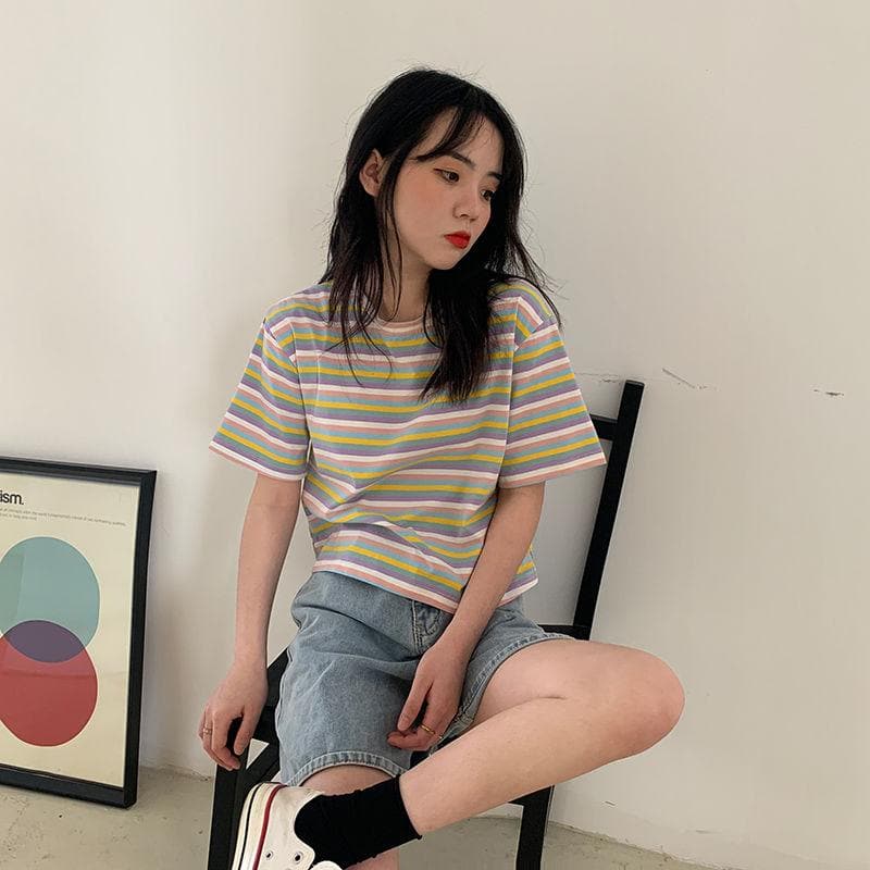 Striped Tee - Asian Fashion Lianox