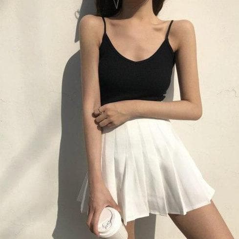 High-Waisted Pleated Mini Skirt - Asian Fashion Lianox