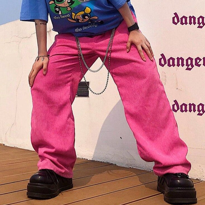 Pink Corduroy Pants With Wide Leg