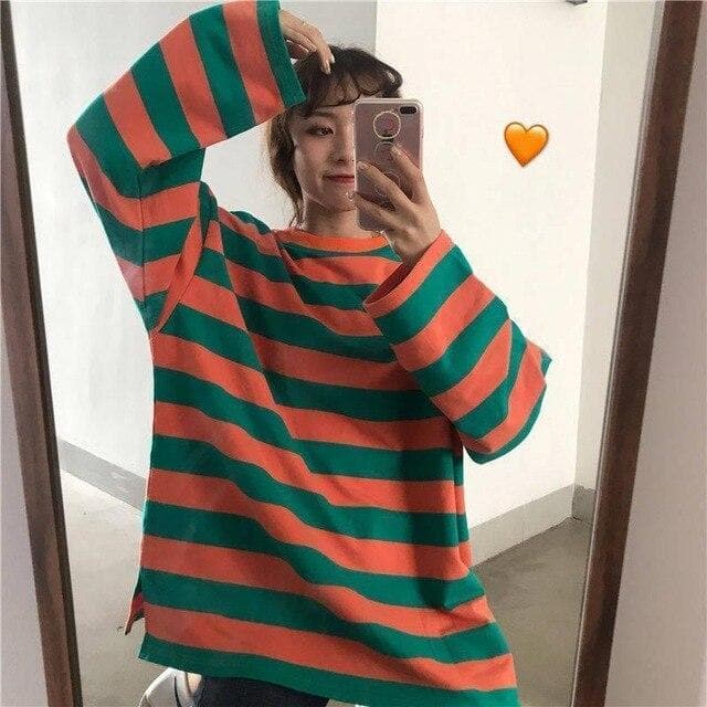 Striped Longsleeve Sweater - Asian Fashion Lianox
