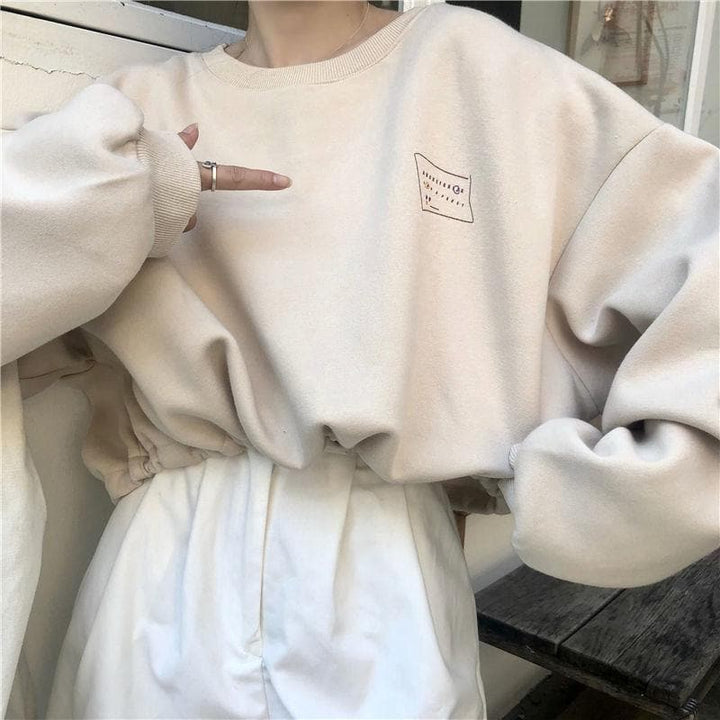 Sweatshirt With Alphabet Print - Asian Fashion Lianox